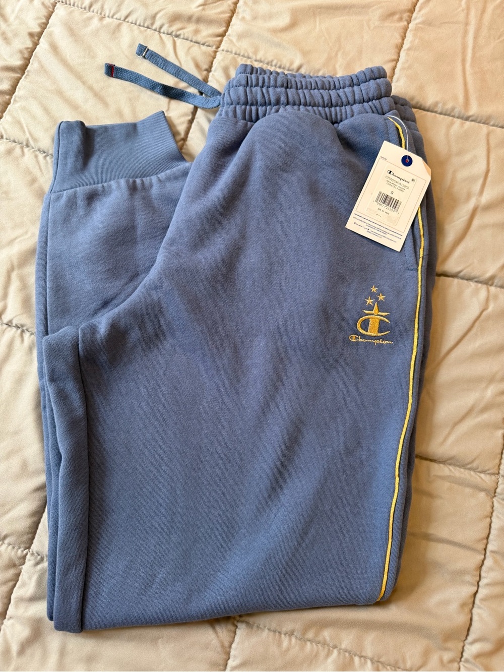 Champion Women’Blue Fleece Jogger Pants with Gold Trim